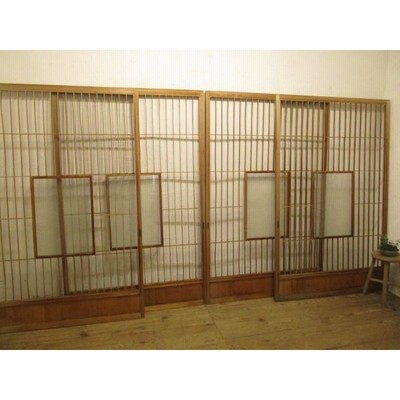 タK408◆【H176,5cm×W112,5cm】×４枚◆アンティーク◆素敵な葉ガラスの大きな古い障子戸◆建具 引き戸 古民家 町屋 レトロM下