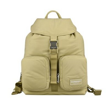 BURBERRY經典橡膠Logo尼龍Rucksack雙口袋釦式翻蓋後背包(小/金蜜)