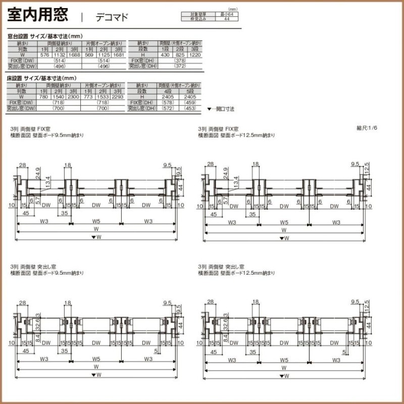 リクシル 室内用窓ラシッサS デコマド FIX窓・突出し窓 1列ｘ5段 床