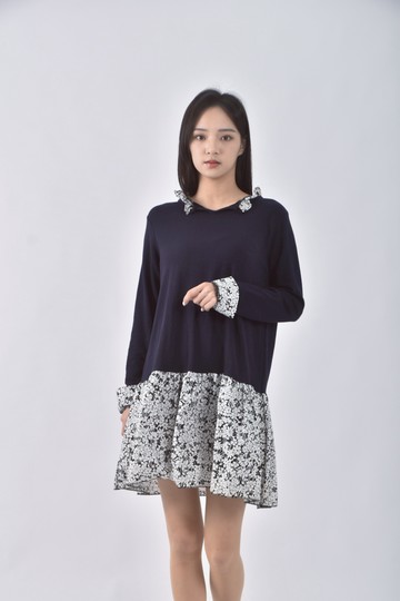 (S) 質感拼接藍色洋裝