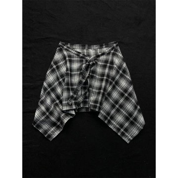 美式復古黑白格子下擺系帶腰封裙擺男潮衛衣女褲掛飾屁簾遮臀裙子