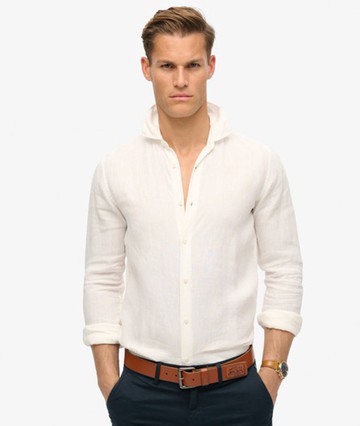 Superdry Men's Men's Casual Linen Long Sleeve Shirt White / Optic - Size: M