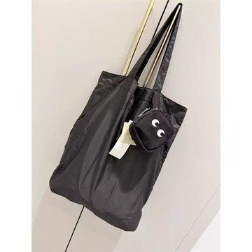 可愛卡通刺繡大眼睛可折疊收納購物袋便攜大容量休閑單肩托特包