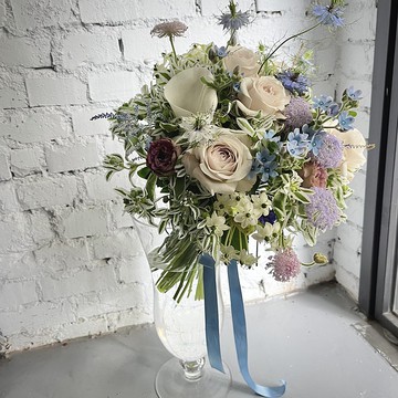 SCwedding圓形手綁新鮮花束 淡雅色系