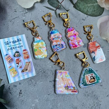 貓的便利商店碎鑽壓克力鑰匙圈
