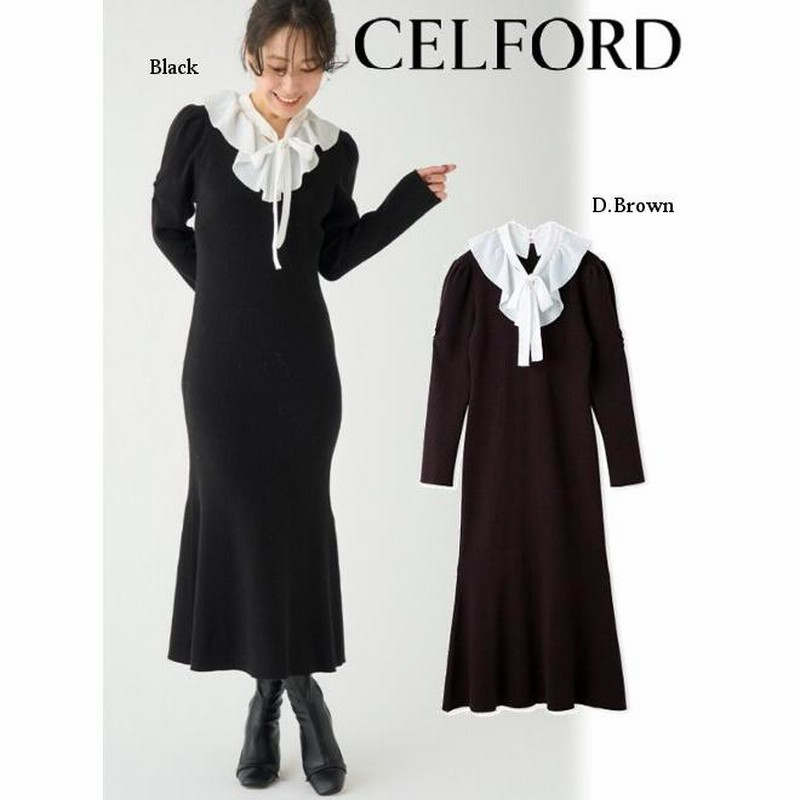 CELFORD / セルフォード 22秋冬 ボウタイフリルニットワンピース
