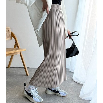 日本 Classical Elf - 喬其紗優美線條修身長裙-淺灰杏