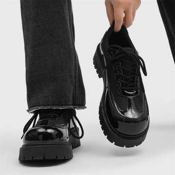 男鞋2025新款秋季英倫風休閑低幫馬丁靴男士皮鞋厚底黑色德比潮鞋