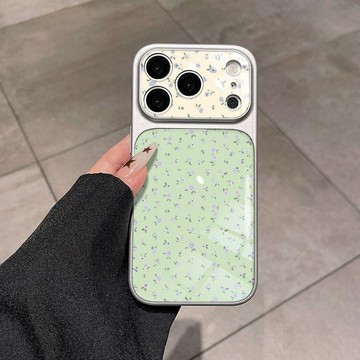 春日ins小清新綠底藍碎花適用蘋果17手機殼iphone16promax電鍍玻