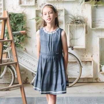 Annys安妮公主-清新條紋可愛櫻桃印花春夏款公主袖純棉洋裝(3139藍色)