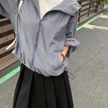 輕薄透氣防曬外套 女 涼感 百搭 韓繫條紋防曬衣女夏薄款透氣開衫寬鬆顯瘦短外套26新款上衣小個0723