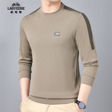 老爺車春季男士圓領衛衣中年高端時尚百搭休閑長袖t恤打底衫上衣