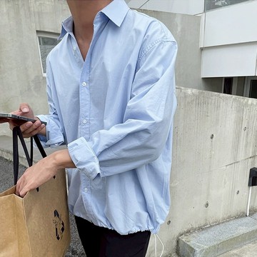正韓下擺抽繩素面挺版長袖襯衫 5色 YUPPIE 現貨優惠商品
