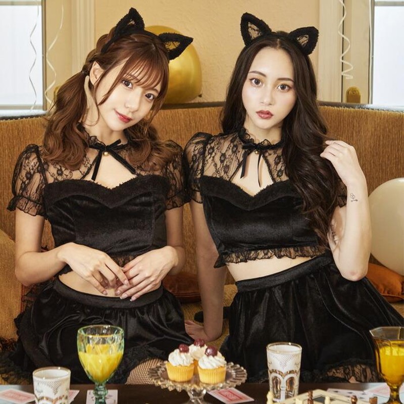 GLOWHOLIC ガーリーキャット 黒猫 耳 カチューシャ 尻尾 レース 動物