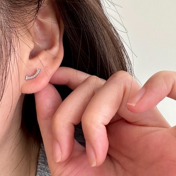 [December 台灣現貨]耳環 耳釘 純銀 純銀耳環 耳針925純銀滿鑽微笑耳釘 耳飾 養耳洞耳環 抗過敏耳環