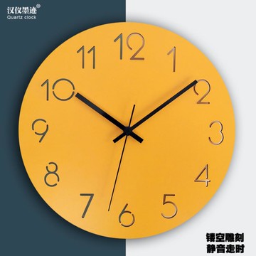 創意北歐掛鐘現代時尚簡約木質雕刻客廳臥室靜音石英鐘時鐘墻掛錶 99購物節