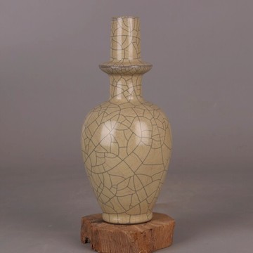 宋 哥窯金絲鐵線黃釉吉字瓶 仿宋代舊貨鐵胎瓷器古玩古董家居擺件