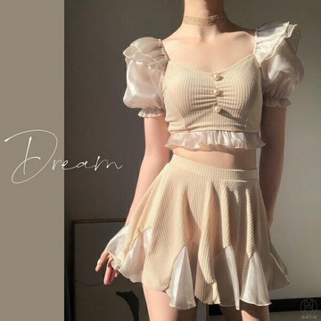 泳衣女溫泉保守裙式分體遮肚顯瘦學生少女泳裝【倪醬小鋪】