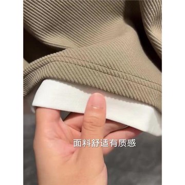 春秋新款男士設計風假兩件潮流時尚百搭圓領衛衣潮牌重磅長袖上衣
