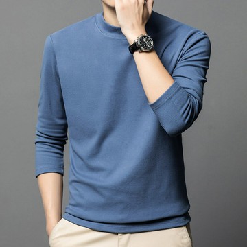 【巴黎精品】現貨+預購 頂級長袖T恤純棉上衣直筒褲棉質休閒襯衫大碼男裝-韓版保暖彈力圓領男上衣6色a1lf13