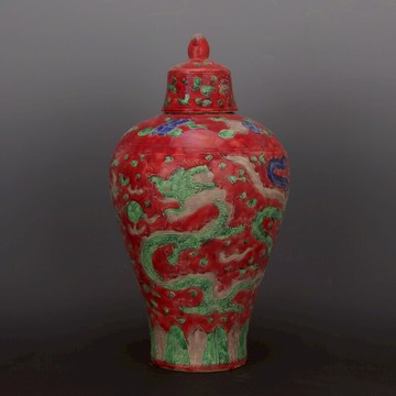 大明弘治年琺華彩龍鳳紋帶蓋梅瓶 景德鎮仿古瓷器舊貨古典裝飾