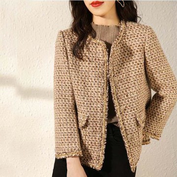 小香風羊毛外套女 法式精致 粗花呢 圓領編織 短款 上衣 秋赫本風