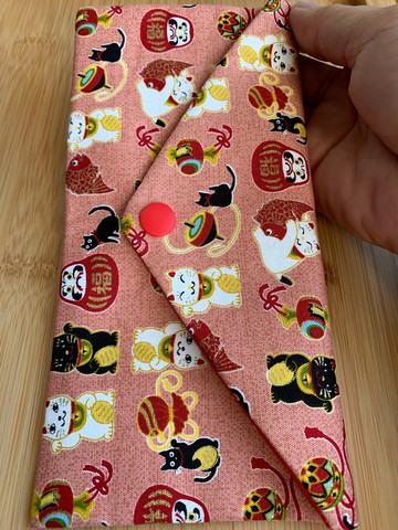 浪漫招財貓-豆沙粉 婚禮  橫式收納袋 衛生棉收納袋 存摺袋