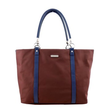 agnes b.銀質LOGO雙槓手提包(大/咖)