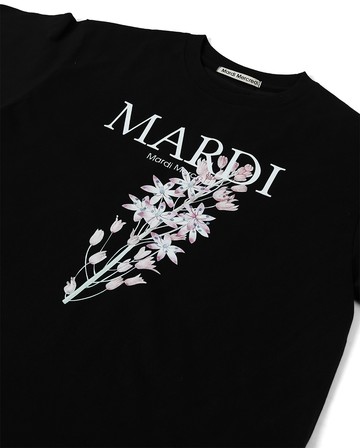 MARDI MERCREDI 印花短TEE 黑色 百合花 粉白花 純棉 TSHIRT LILIES 01