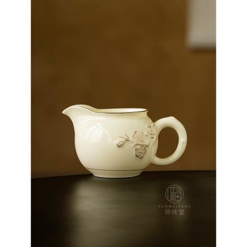 寶石黃玉瓷描金梅花公道杯｜金邊茶海家用分茶杯中式陶瓷功夫茶具
