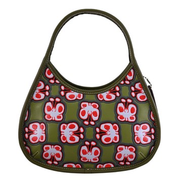 COACH CQ828 Coachtopia 蝴蝶撞色壓花手提彎月包.橄欖綠