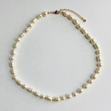 玻璃巴洛克珍珠混搭全結式項鍊 / 約8mm, 約45cm / 奶油色 / G / 日本製造