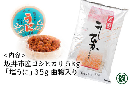 坂井市産コシヒカリ 5kg と 塩うに 35g 曲物入り  [B-1706]