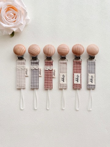 Tanpopo 手作寶寶小物 | 水洗細格紋櫸木奶嘴鏈