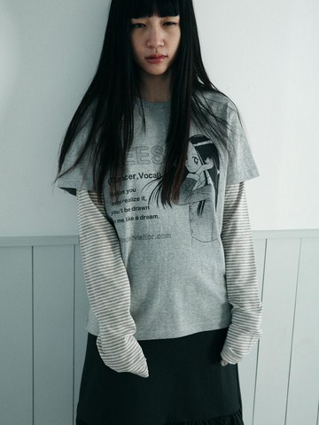 HEESU pfp Layered Long Sleeve T-shirt [Melange grey]