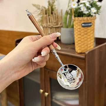 ✨新款特惠✨【圓頭乾飯勺子】仿黃花梨木紋手柄食品級不鏽鋼喝湯主餐高顏值