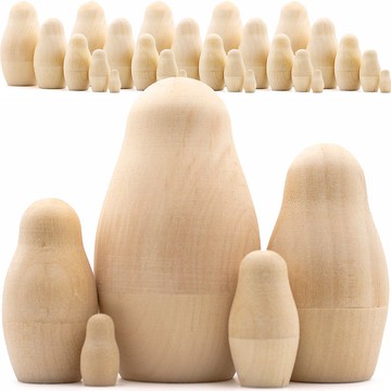 空白嵌套娃娃 5 件套 5 件套 - 木畫工藝品 - 未上漆的娃娃