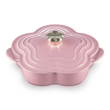 LE CREUSET -琺瑯鑄鐵鍋山茶花燉飯鍋 20cm (薔薇-花型淡金頭-內鍋白)