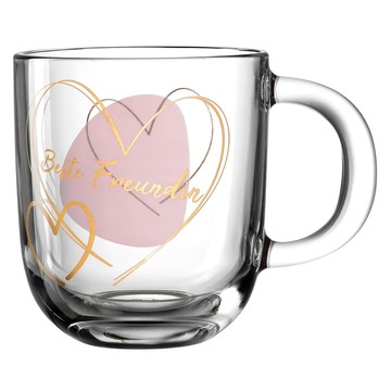 LEONARDO 里奧納多 溫馨浪漫夢幻心玻璃杯 400ml (咖啡杯/茶杯/水杯) 無鉛耐熱玻璃  甜心粉色  1個