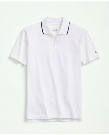 Brooks Brothers Men's Performance Series Half-Zip Pique Polo Shirt | White | Size 2XL