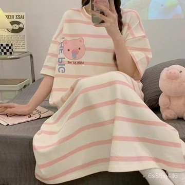 台灣出貨 女生睡衣 夏季150kg可穿睡裙 短袖韓版睡裙 卡通睡衣 寬鬆舒適可外穿睡裙 大尺碼睡衣 夏天睡衣 日系睡衣