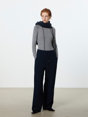 午夜藍 休閒百搭象皮紋肌理運動長衛褲