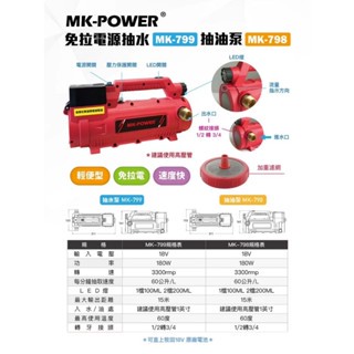 WIN五金 MK-POWER 18V充電式抽水泵 沉水泵浦 沉水幫浦 抽水機 抽水馬達