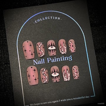 ➕最新設計款穿戴甲💅純手工穿戴甲片高級感極光粉色美甲片歐美純手繪蛇假指甲貼片中方穿戴甲 MPMW