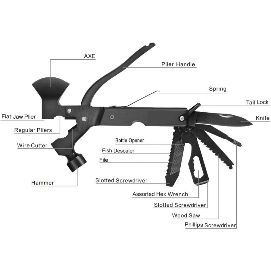 Gifts for Men Him Dad Husband 15 in Multitool Hatchet Saw Hammer Pliers Screwdrivers Multitool Card Pen Camping Accessories Camping Axe Survival