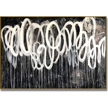 超大尺寸抽象黑白畫布現代藝術牆面裝飾