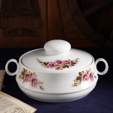 德製荷蘭Royal Schwabab粉玫瑰雙耳湯盅/湯鍋