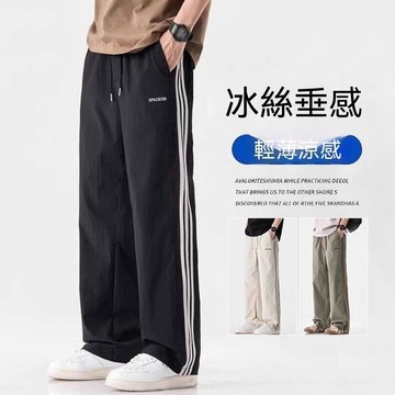工作長褲 韓版中低腰微彈工裝褲 寬腿 休閒長褲 直筒 寬鬆 工作褲 休閒褲 條紋長褲 褲子男 速乾 薄款 透氣
