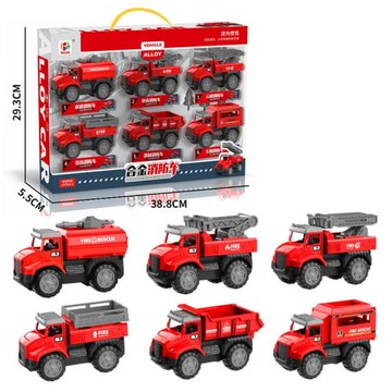 兒童仿真合金工程車玩具合金消防車云梯車模型玩具套裝禮盒批發