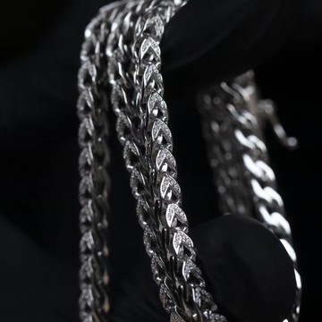 Wbj 5mm純銀法國鍊(素銀/雙面鑲嵌兩款) 電鍍18k真白金 鑽鍊 頸鍊